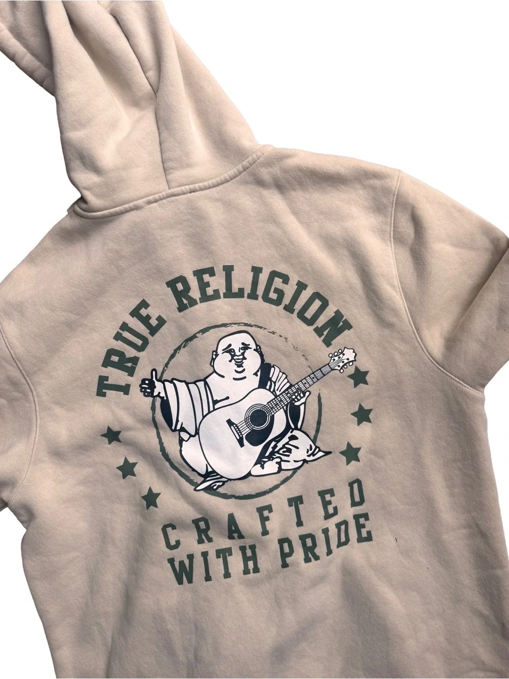 True Religion Cream Full-Zip Hoodie with Logo